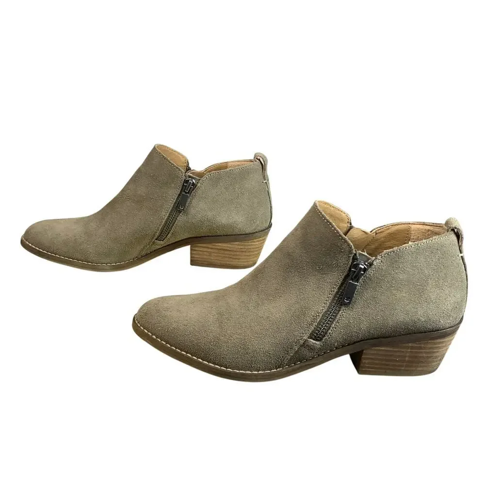 Lucky Brand Finesse Ankle Boots Taupe Suede Size 8.5 Side Zip
